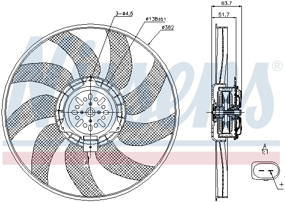 85728 Nissens Wentylator elektryczny układu chłodzenia, kompletny (silnik+wirnik) lewy