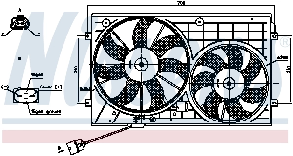 Wentylator elektryczny układu chłodzenia, kompletny (silnik+wirnik) prawy Nissens 85644
