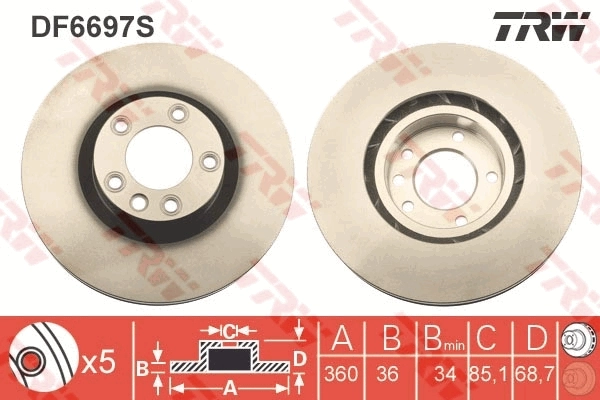Tarcza hamulcowa przednia TRW DF6697S cena, od 122,30 USD