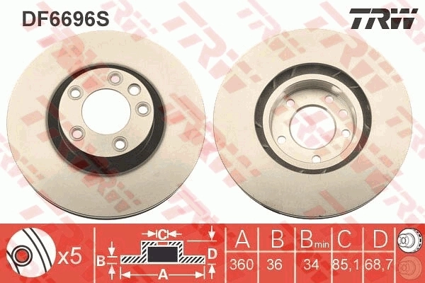 DF6696S TRW Tarcza hamulcowa przednia