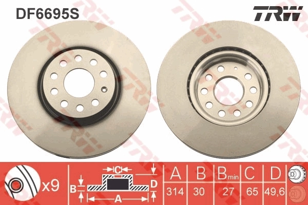 Tarcza hamulcowa przednia TRW DF6695S cena, od 75,65 USD