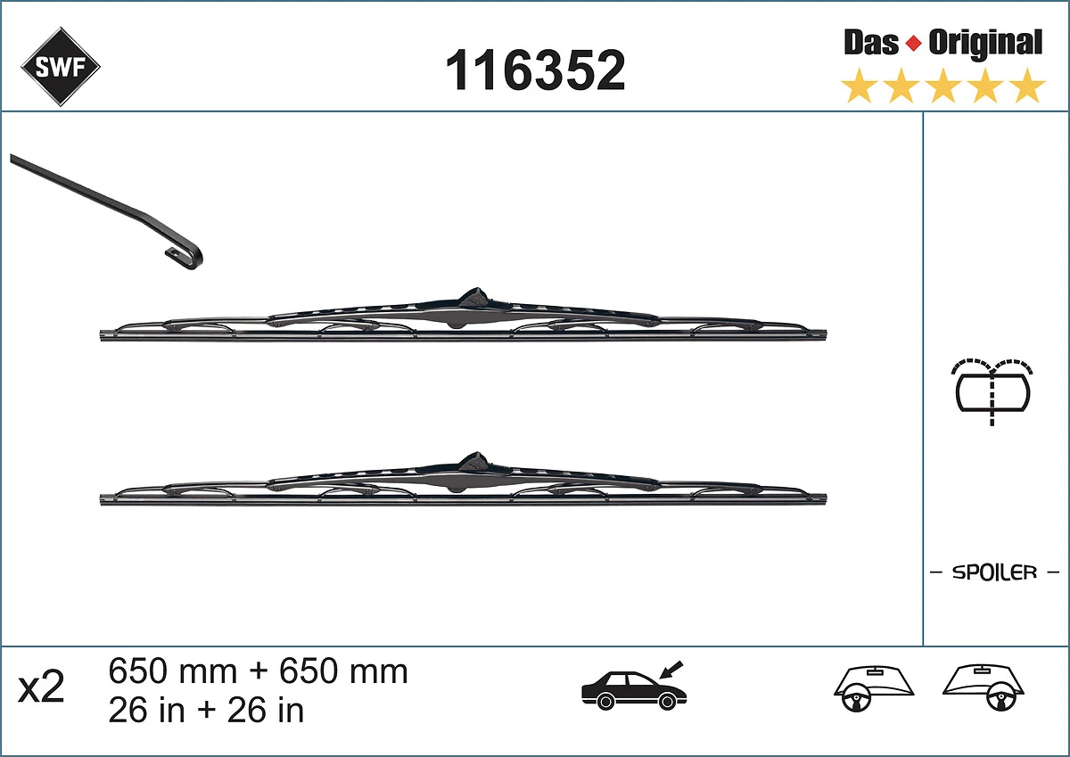 Pióro wycieraczki szyby przedniej, zestaw (2 szt.) do Citroen C8  EA, EB