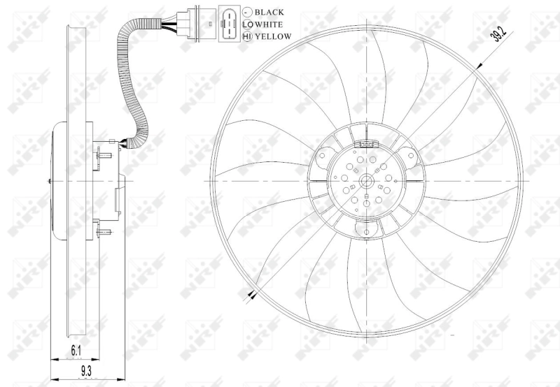 Wentylator elektryczny układu chłodzenia kompletny (silnik+wirnik) do Volkswagen Polo V RUS 602, 604, 612, 614