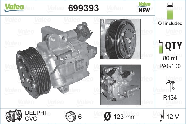 Sprężarka klimatyzacji VALEO 699393 cena, od 183,04 USD