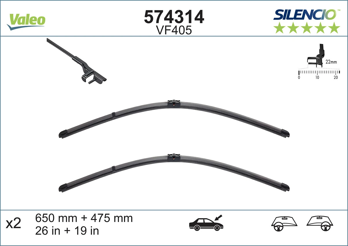 Pióro wycieraczki szyby przedniej, zestaw (2 szt.) 574314 VALEO