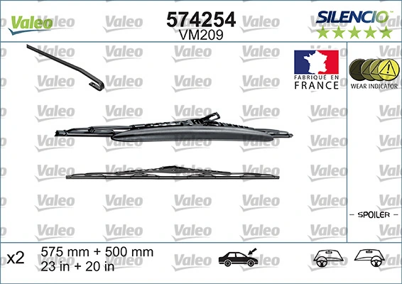 Do koszyka 574254 VALEO Pióro wycieraczki szyby przedniej, zestaw (2 szt.)