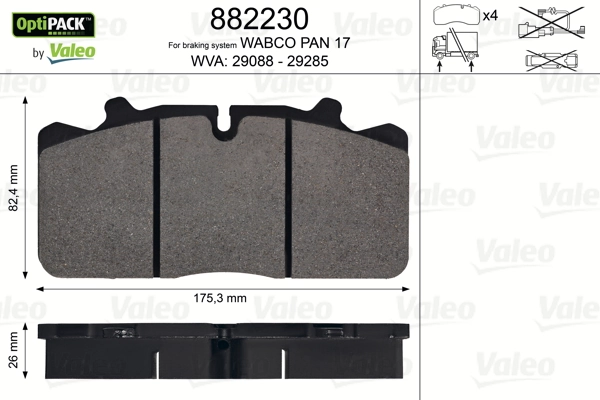 Klocki hamulcowe przednie tarczowe VALEO 882230 cena, od 95,16 USD