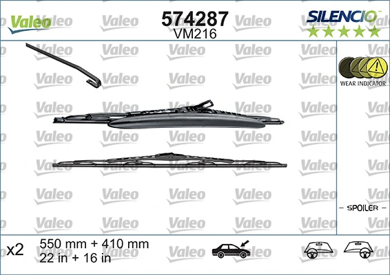 Pióro wycieraczki szyby przedniej, zestaw (2 szt.) VALEO 574287 cena, od 10,21 USD