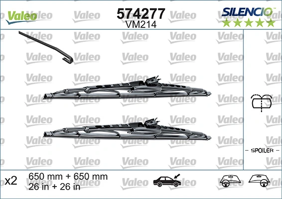 Pióro wycieraczki szyby przedniej, zestaw (2 szt.) VALEO 574292 cena, od 22,06 USD