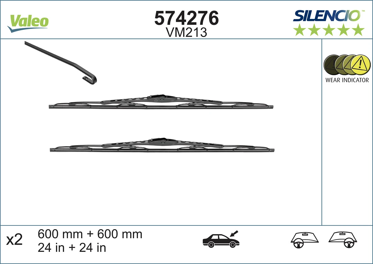 Pióro wycieraczki szyby przedniej, zestaw (2 szt.) VALEO 574276 cena, od 18,40 USD