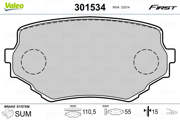 301534 VALEO Klocki hamulcowe przednie tarczowe