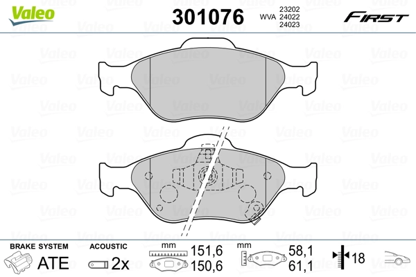 301076 VALEO Klocki hamulcowe przednie tarczowe