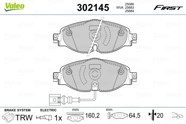 302145 VALEO Klocki hamulcowe przednie tarczowe