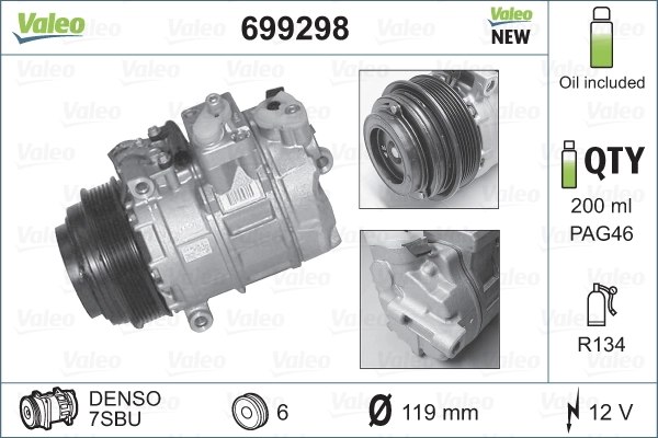 Sprężarka klimatyzacji VALEO 699298 cena, od 298,56 USD