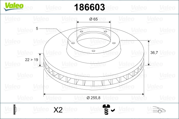 186603 VALEO Tarcza hamulcowa przednia