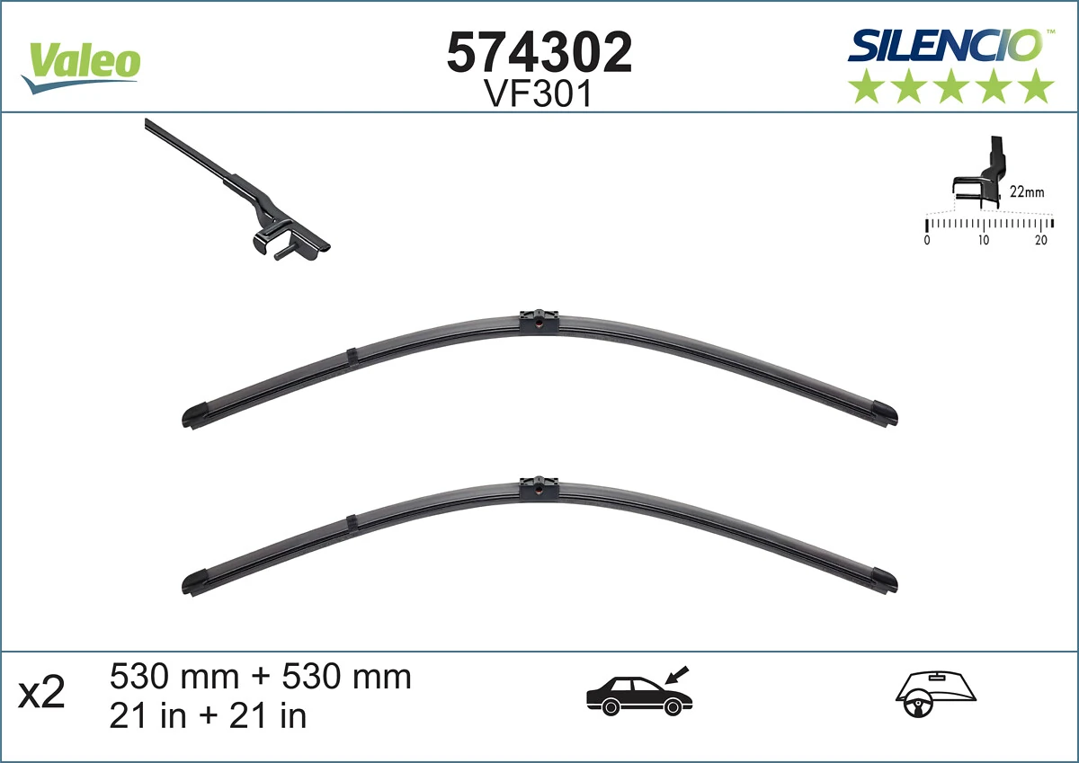 Pióro wycieraczki szyby przedniej, zestaw (2 szt.) 574302 VALEO
