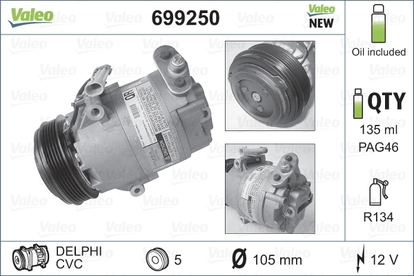 Sprężarka klimatyzacji VALEO 699250 cena, od 100,45 USD