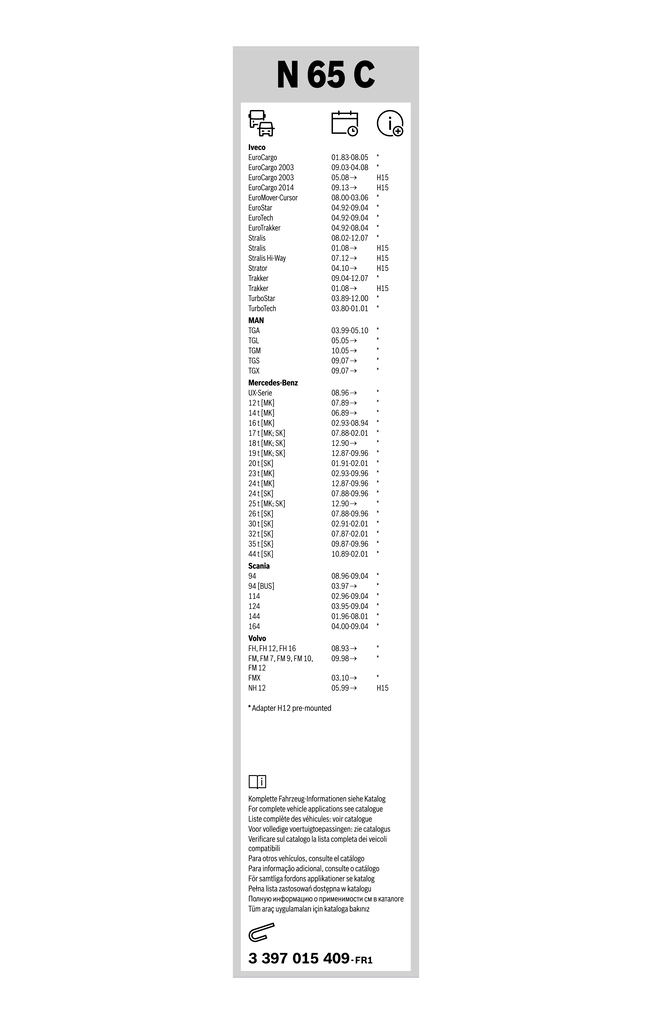 Pióro wycieraczki szyby przedniej, zestaw (2 szt.) Bosch 3397015409 cena, od 19,78 USD