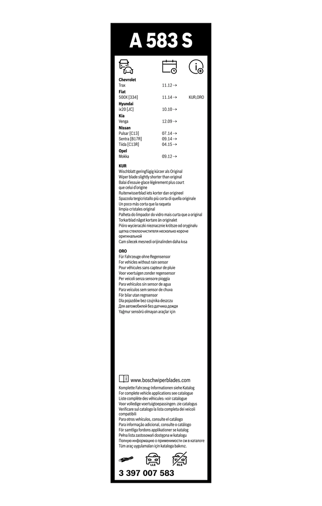Pióro wycieraczki szyby przedniej, zestaw (2 szt.) 3397007583 Bosch