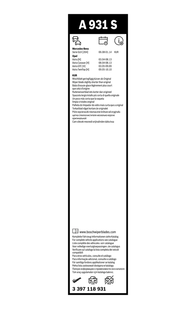 Pióro wycieraczki szyby przedniej, zestaw (2 szt.) Bosch 3397118931 cena, od 24,17 USD