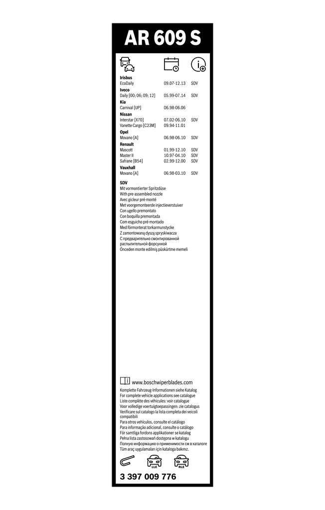 Pióro wycieraczki szyby przedniej, zestaw (2 szt.) Bosch 3397009776 cena, od 27,61 USD