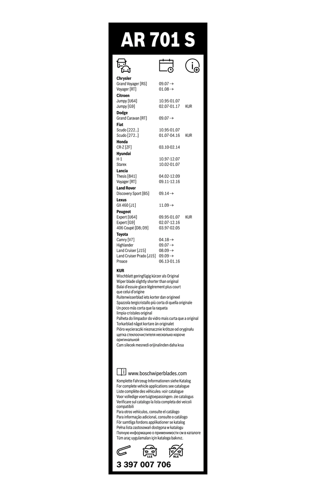 Pióro wycieraczki szyby przedniej, zestaw (2 szt.) Fiat Scudo 220L