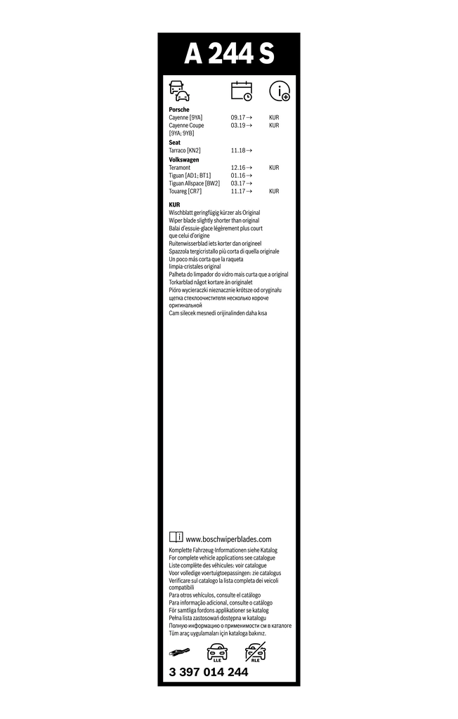 Pióro wycieraczki szyby przedniej, zestaw (2 szt.) 3397014244 Bosch
