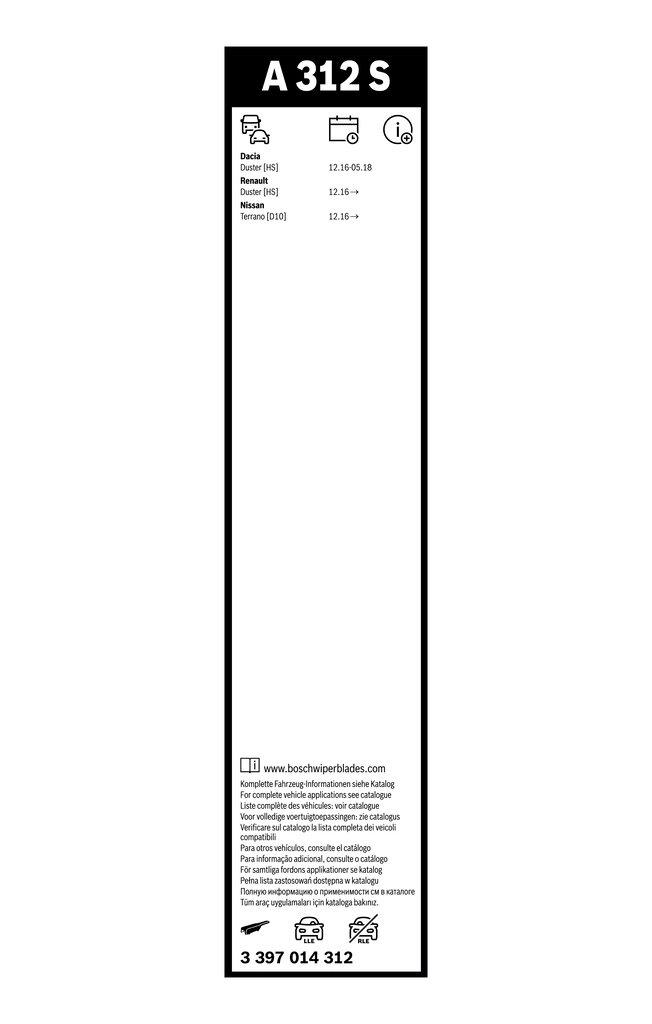 Pióro wycieraczki szyby przedniej, zestaw (2 szt.) Bosch 3397014312 cena, od 36,64 USD