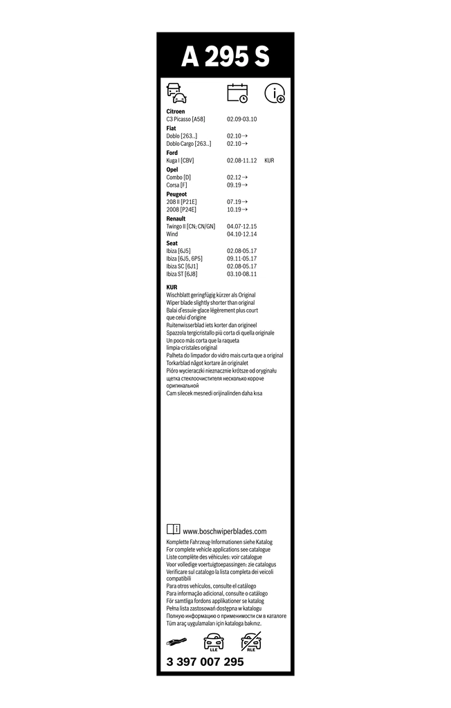 Pióro wycieraczki szyby przedniej, zestaw (2 szt.) Bosch 3397007295 cena, od 40,20 USD