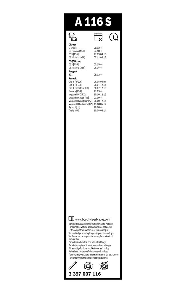 3397007116 Bosch Pióro wycieraczki szyby przedniej, zestaw (2 szt.)