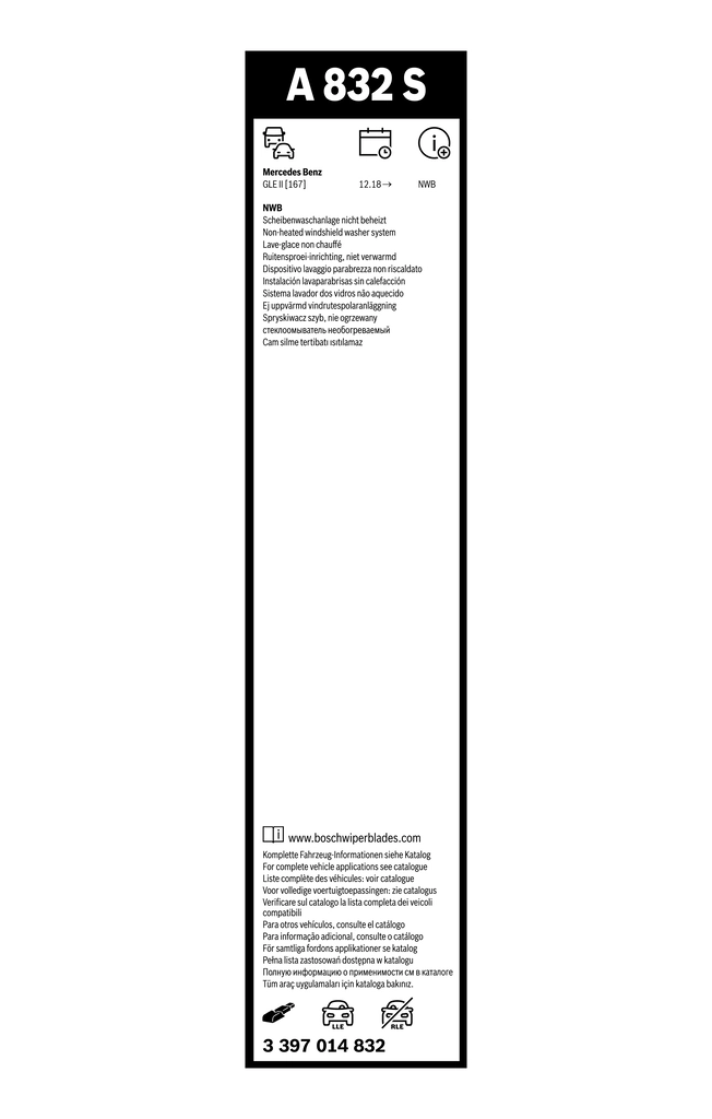 Pióro wycieraczki szyby przedniej kierowcy Bosch 3397014832 cena, od 44,84 USD