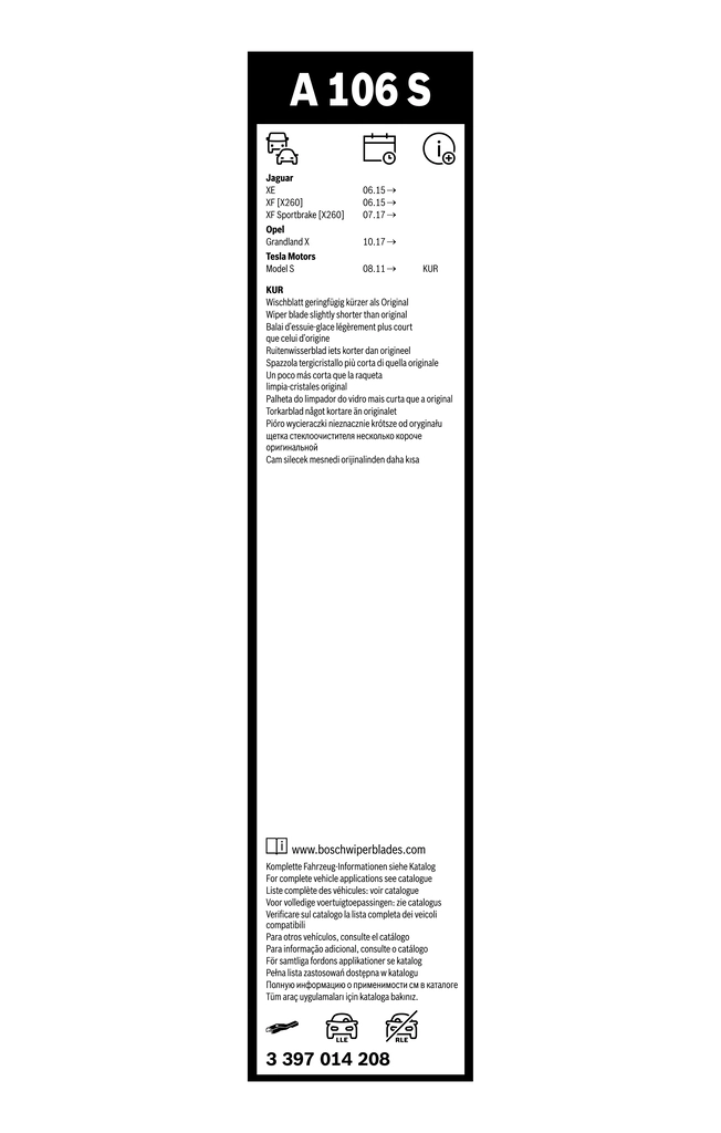 Pióro wycieraczki szyby przedniej, zestaw (2 szt.) Bosch 3397014208 cena, od 41,55 USD
