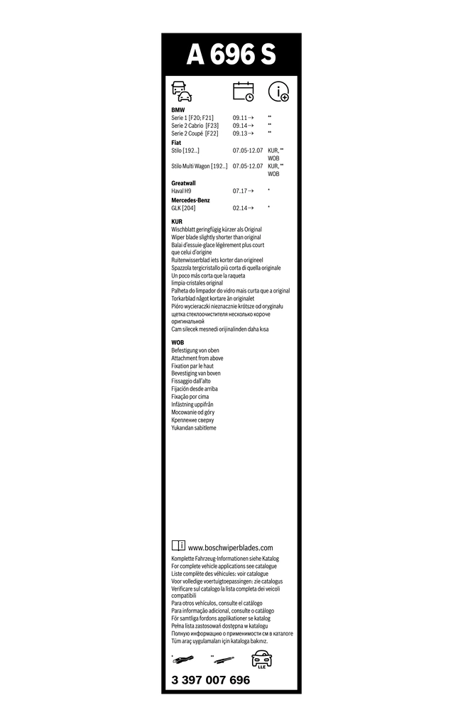 Pióro wycieraczki szyby przedniej, zestaw (2 szt.) Bosch 3397007696 cena, od 34,88 USD