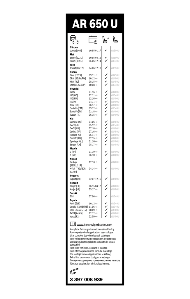 Pióro wycieraczki szyby przedniej kierowcy Bosch 3397008939 cena, od 9,96 USD
