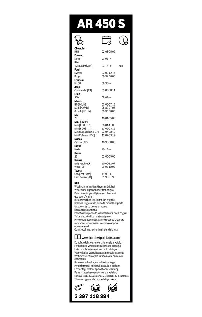 Do koszyka Pióro wycieraczki szyby przedniej, zestaw (2 szt.) Daewoo Nexia II N150