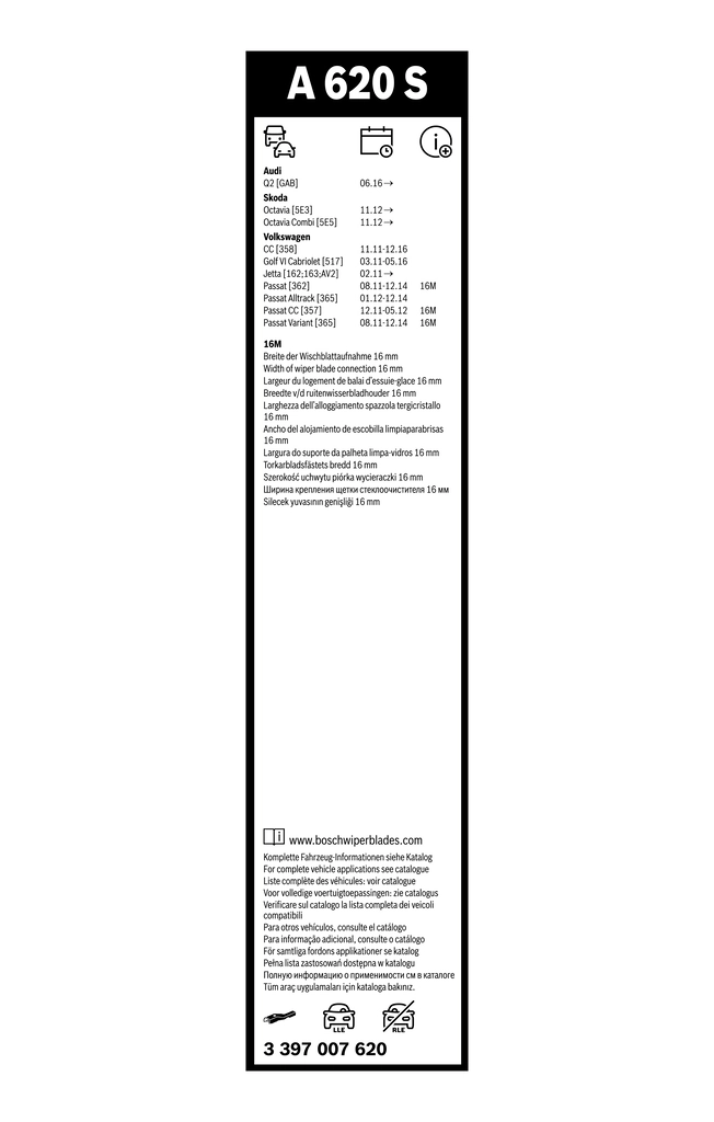 Pióro wycieraczki szyby przedniej, zestaw (2 szt.) 3397007620 Bosch