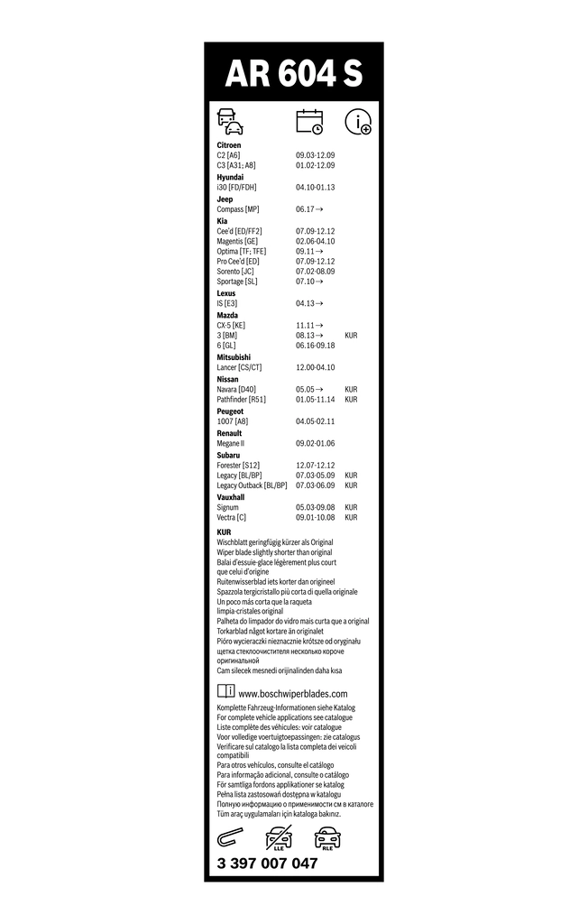Pióro wycieraczki szyby przedniej, zestaw (2 szt.) 3397007047 Bosch