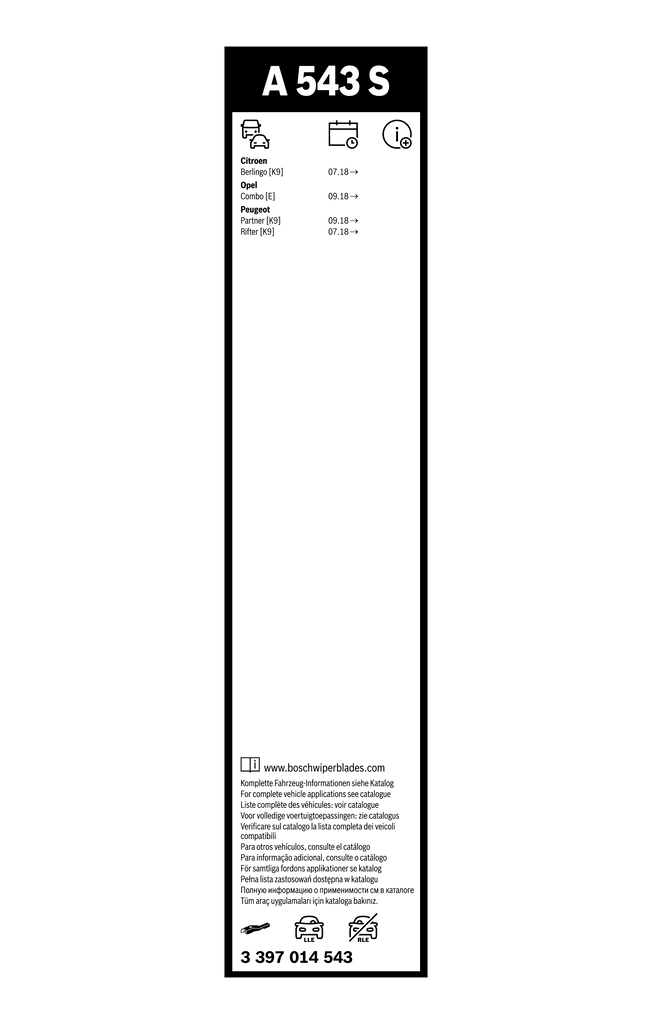 3397014543 Bosch Pióro wycieraczki szyby przedniej, zestaw (2 szt.)