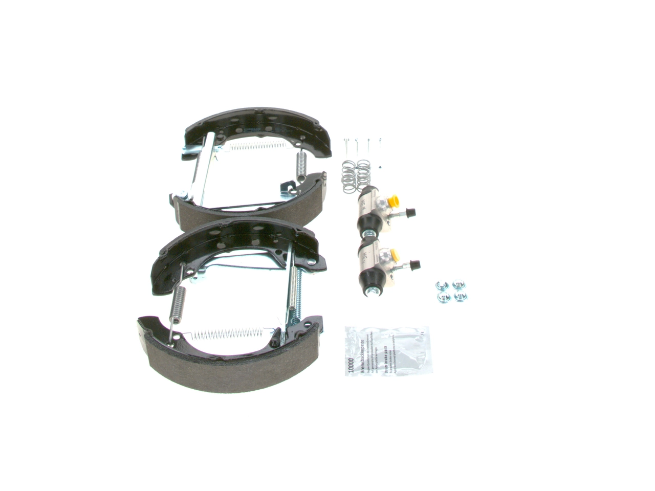 Do koszyka 0204114682 Bosch Klocki hamulcowe tylne bębnowe, kompletne z cylindrami, zestaw