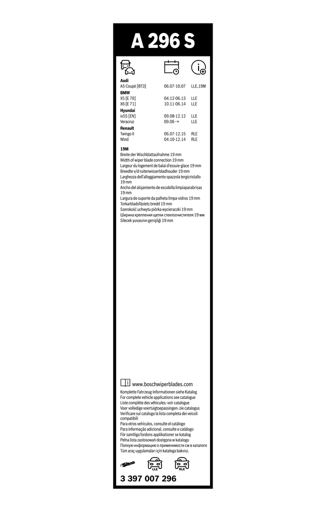 3397007296 Bosch Pióro wycieraczki szyby przedniej, zestaw (2 szt.)