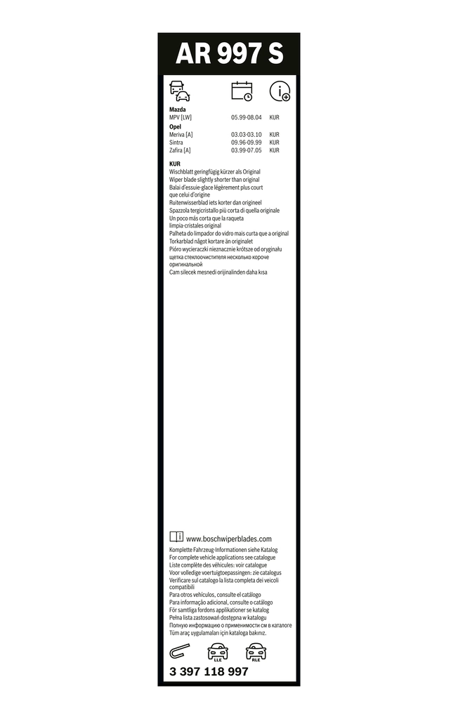 Pióro wycieraczki szyby przedniej, zestaw (2 szt.) 3397118997 Bosch