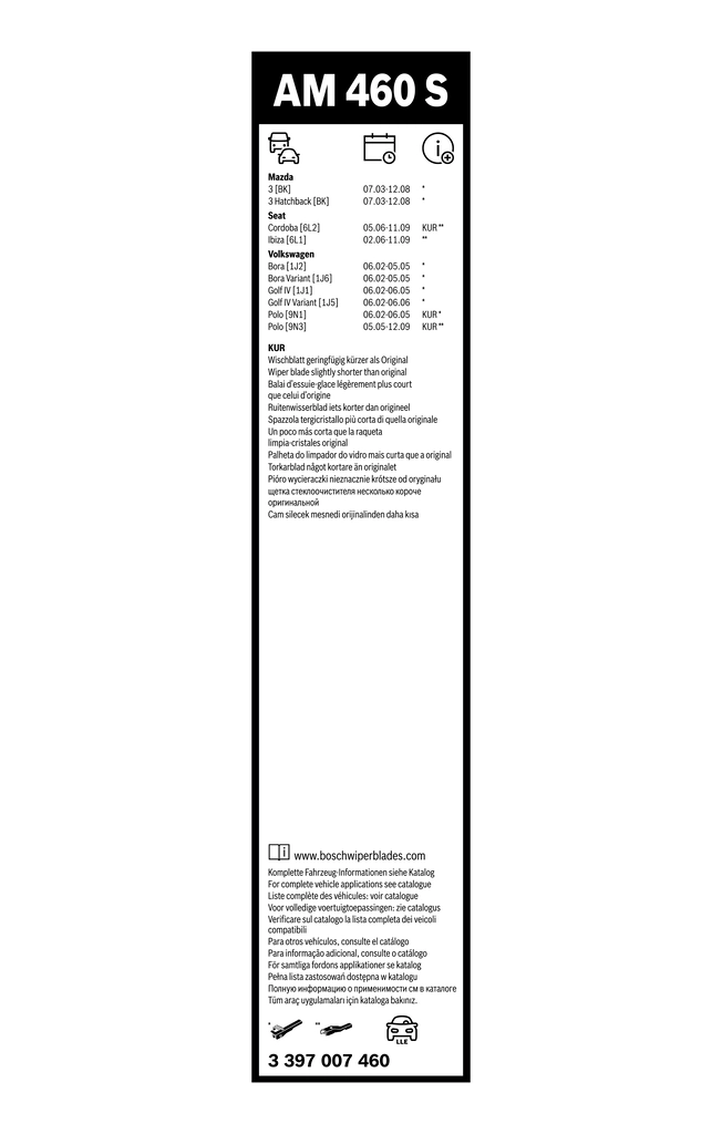 3397007460 Bosch Pióro wycieraczki szyby przedniej, zestaw (2 szt.)