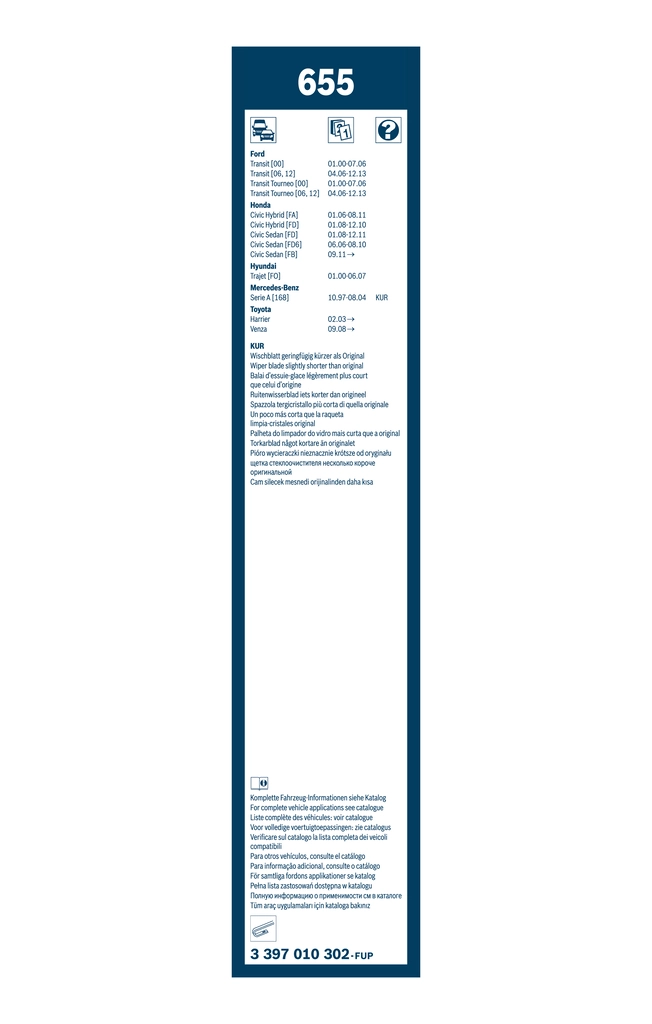 Pióro wycieraczki szyby przedniej, zestaw (2 szt.) Bosch 3397010302 cena, od 24,28 USD