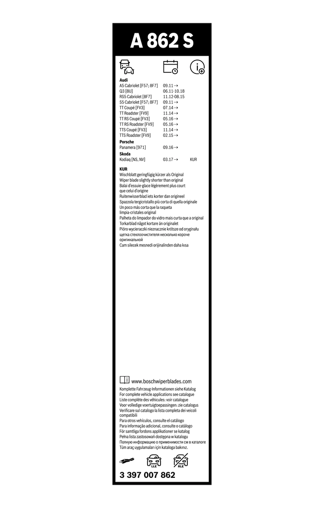 Pióro wycieraczki szyby przedniej, zestaw (2 szt.) 3397007862 Bosch