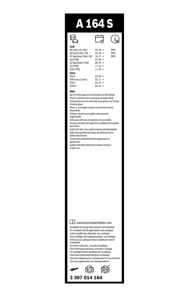 3397014164 Bosch Pióro wycieraczki szyby przedniej, zestaw (2 szt.)