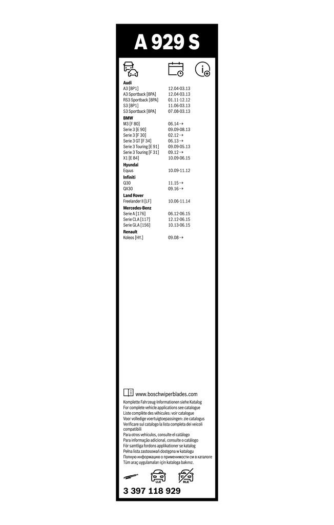 Pióro wycieraczki szyby przedniej, zestaw (2 szt.) Bosch 3397118929 cena, od 26,54 USD