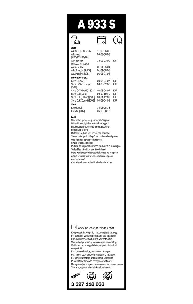 Pióro wycieraczki szyby przedniej, zestaw (2 szt.) Bosch 3397118933 cena, od 24,77 USD
