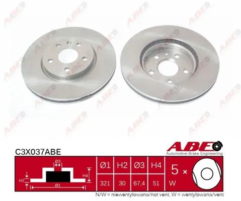 Tarcza hamulcowa przednia ABE C3X037ABE cena, od 76,40 USD