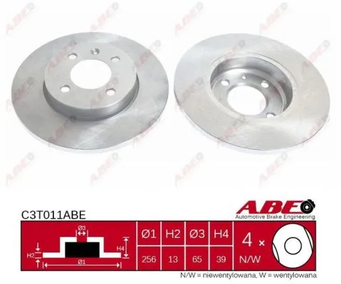 Tarcza hamulcowa przednia ABE C3T011ABE cena, od 29,94 USD