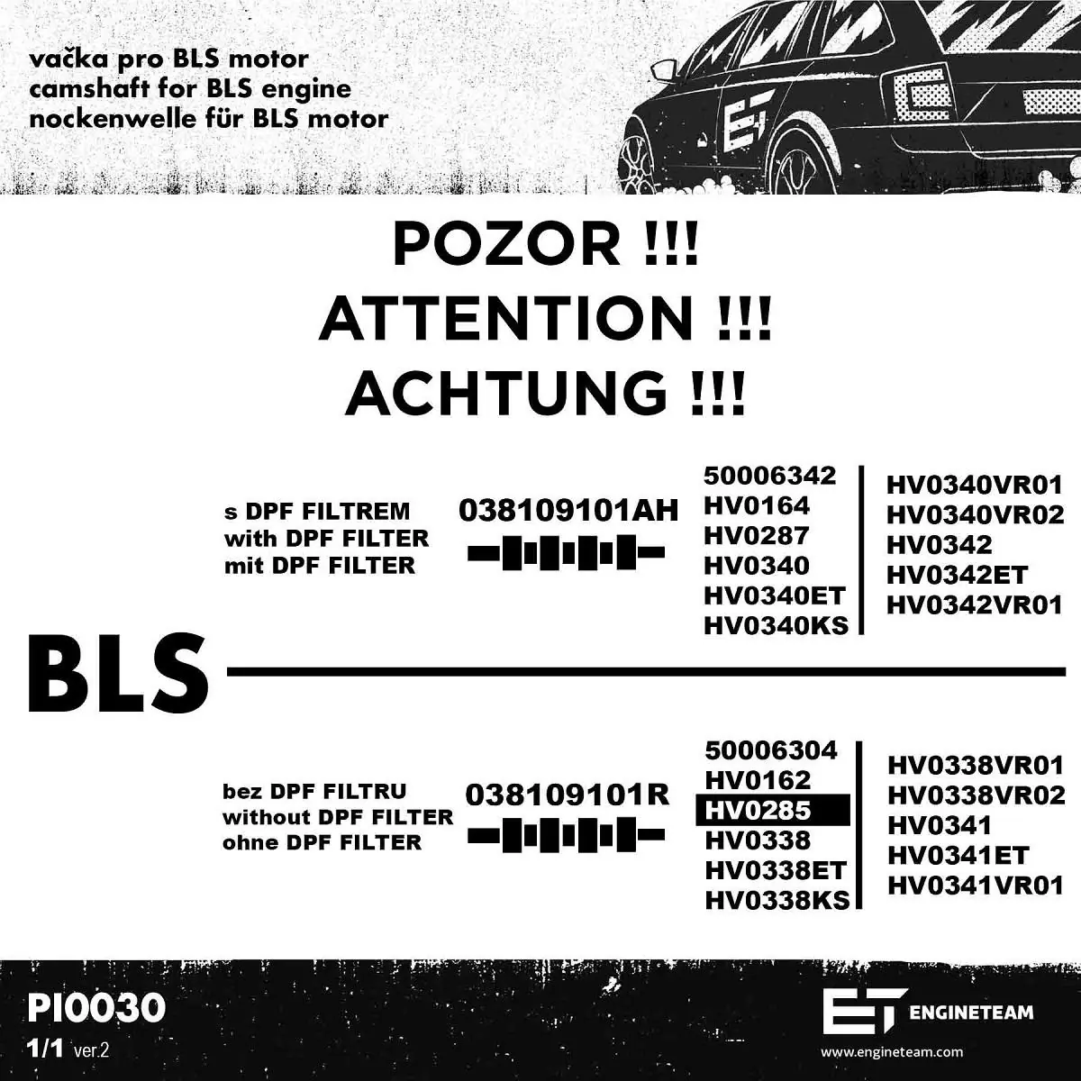 Wał rozrządu silnika ET Engineteam HV0285